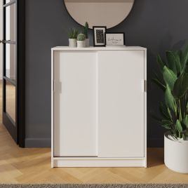 LEVAN White Sliding Door Shoe Cabinet - Medium-sized, 18-22 Pair Storage