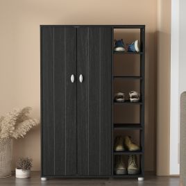 Shoes Cabinet - Siddley Shoe Cabinet with Two Doors and 6 Open Shelves Rustic Black and Oak
