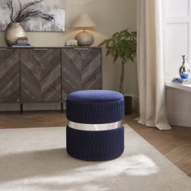 EVERLY Soft Velvet Ottoman Storage Stool - Midnight Blue