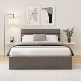 HUXON Double Ottoman Storage Bed with Panelled Headboard - Grey