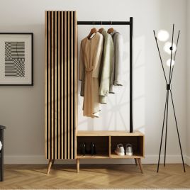 ROANELL Hallway Garments Rack with Shoe Storage - Oak