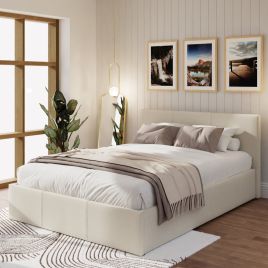 Double Bed - PATRICIA 4ft6 Ottoman Bed with Storage Natural