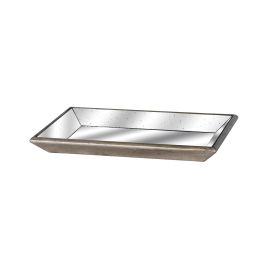 Astor Distressed Mirrored Tray With Wooden Detailing - Gold