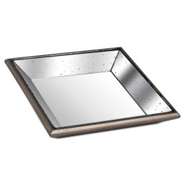 Master Distressed Mirrored Square Tray With Wooden Detailing Small - Brown, Gold