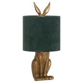 Hare Table Lamp With Green Velvet Shade - Antique Gold