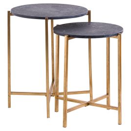Gold Metal Frame with Black Marble Top Tables - Set of 2