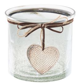 Smoked Midnight Crackled Heart Candle Holder - Glass