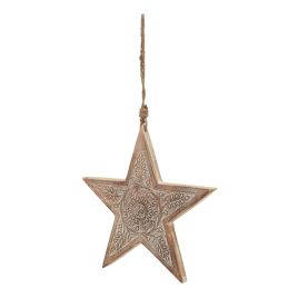 Natu Wooden Patterned Hanging Star - Large