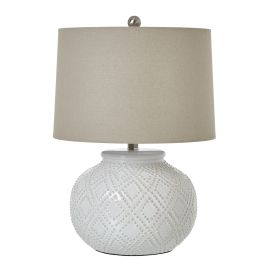 White Beaded Ceramic Lamp - Squat