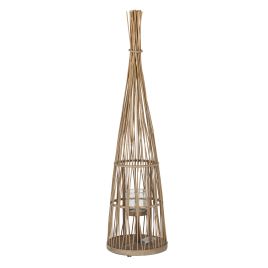 Conical Wicker Lantern With Glass Holder & LEDs - Large