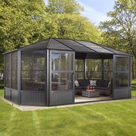 BRIXMONT Sojag Enclosed Solarium Hardtop Gazebo Aluminium Frame - 3.7mx5.5m