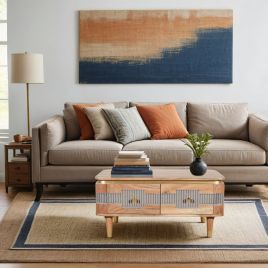 WALTON Acacia Wood 2 Drawers Coffee Table - Oak Finish