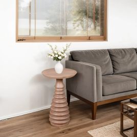 VENETIA Cane and Mango Wood Side Table - Oak Finish