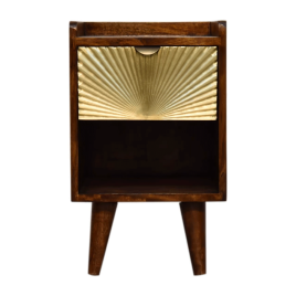Bedside Table - MESHA Nightstand Chestnut and Brass Inlay 30cm