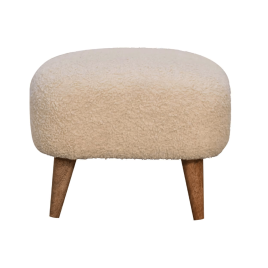Handwoven Solid Wood Square Footstool - Oak and Cream