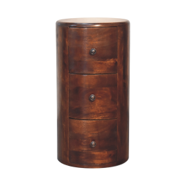 Cassian 3 Drawer Round Drum Chest End Table - Chestnut