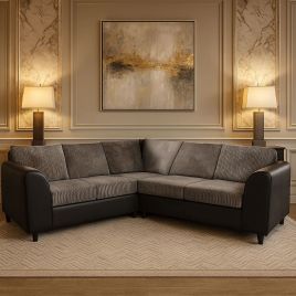 Jamba Full Back Jumbo Cord Corner Sofa - Black and Grey