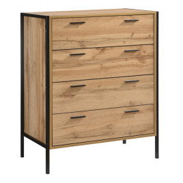 MORRIS Oak Finish Chest of Drawers - Medium-sized, 4 Drawers