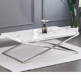 Lesbury Stylish Silver Frame Coffee Table with Artificial Marble Top