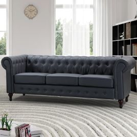 3 Seater Sofa - BELFORIA Leather Chesterfield Sofa - Grey