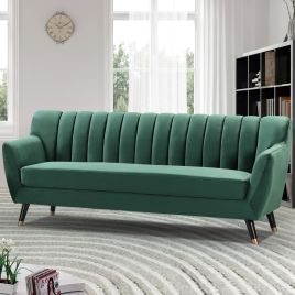 3 Seater Sofa - VIVENTO Velvet Fabric Sofa - Green