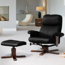 Armchair - ELEVARO Leather Swivel Recliner Chair with Stool Heated Massage - Black