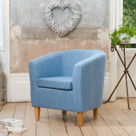 Tub Chair - VIVELLA Textured Fabric Chair with Light Wood Legs - Blue