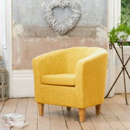 Tub Chair - VIVELLA Textured Fabric Chair with Light Wood Legs - Yellow