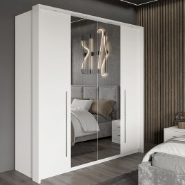 Sliding Wardrobe - KIRKLEES 2 Door Mirrored Wardrobe White 210cm