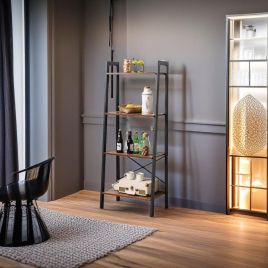 OLVANTE Ladder Shelf 4-Tier Bookcase - Rustic Brown