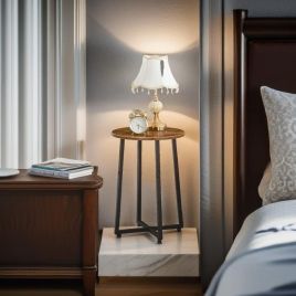 KESTRELLE Side Table Round Bedside or Coffee Table with Metal Frame - Rustic Brown