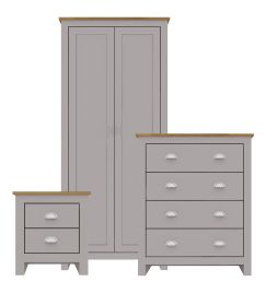 Wardrobe Set - LOUIS 2 Door Bedroom Set 3 Piece Grey 79cm