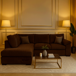 Corner Sofa - LARGE CORDURA Full Back Jumbo Cord Left Hand Brown
