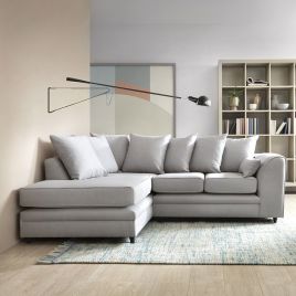 DOROTA Fabric 4 Seater L Shaped - Left Hand Facing Corner Sofa - Light Grey