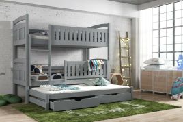 Brenda Wooden 2 Drawers Bunk Bed with Trundle and Bonnell Foam Mattress - Grey