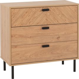 LETHBRIDGE Oak Finish Chest of Drawers - Medium-sized, 3 Drawers