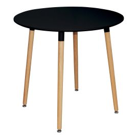 Polastro Modern Sophistication High Gloss Dining Table with Solid Beech Legs Round - Black