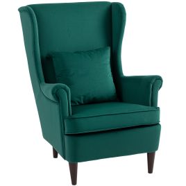 HERON Modern Accent Chair Upholstered Wingback Armchair with High Backrest Dark Green