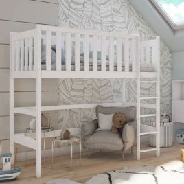 Everett Felix Wooden Loft Bed with Foam/Bonnell Mattress - White