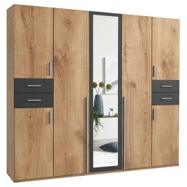 Wardrobe - FENTON 5 Door Wardrobe Finish Oak and Graphite 225cm