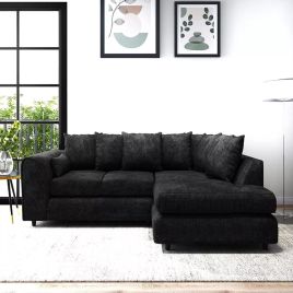LORVANI Fabric 4 Seater L Shaped Scatterback Corner Sofa - Black, Right Hand Facing