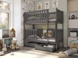 Edward 2 Drawers Storage Wooden Bunk Bed with Foam Mattress - Graphite