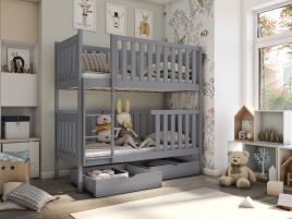 Edward 2 Drawers Storage Wooden Bunk Bed with Foam Mattress - Grey