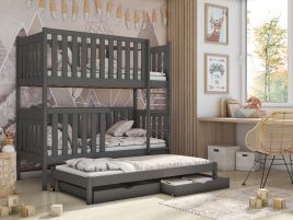 Persian Wooden 2 Drawer Storage Kids Bunk Bed with Trundle and Bonnell Foam Mattress - Graphite