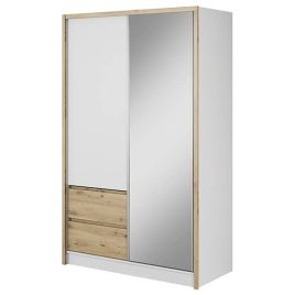Sliding Wardrobe - SLACK 3 Door Mirrored Wardrobe White and Oak 134cm