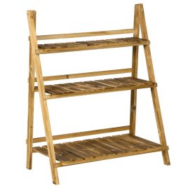 Wooden Folding Flower Pot Stand 3 Tier Garden Planter Display Ladder Gardener Storage Shelves Rack Herb Holder (80L x 37W x 93H (cm))