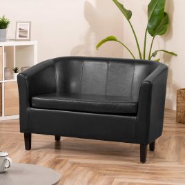 2 Seater Sofa - BELLTANO PU Leather Sofa - Black