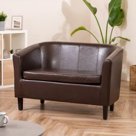 2 Seater Sofa - BELLTANO PU Leather Sofa - Brown