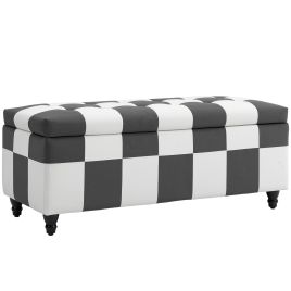 HERON Velvet Storage Ottoman Button tufted Footstool Box Dark Grey and White