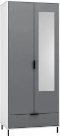 Wardrobe - MANILA 2 Door Mirrored Wardrobe Grey White Gloss 81cm